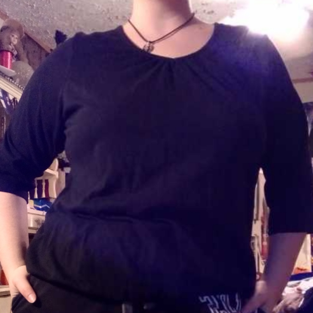Plan black top with 3/4 sleeves